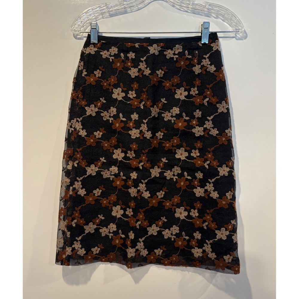 Vintage DEKOZ‎ Floral Wool Embroidered Skirt Sheer Overlay Lined Womens Size 6